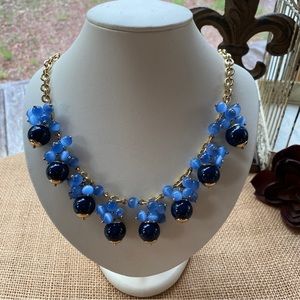 Talbots Chunky Statement Navy Blue Periwinkle  Bead Adjustable Necklace Goldtone